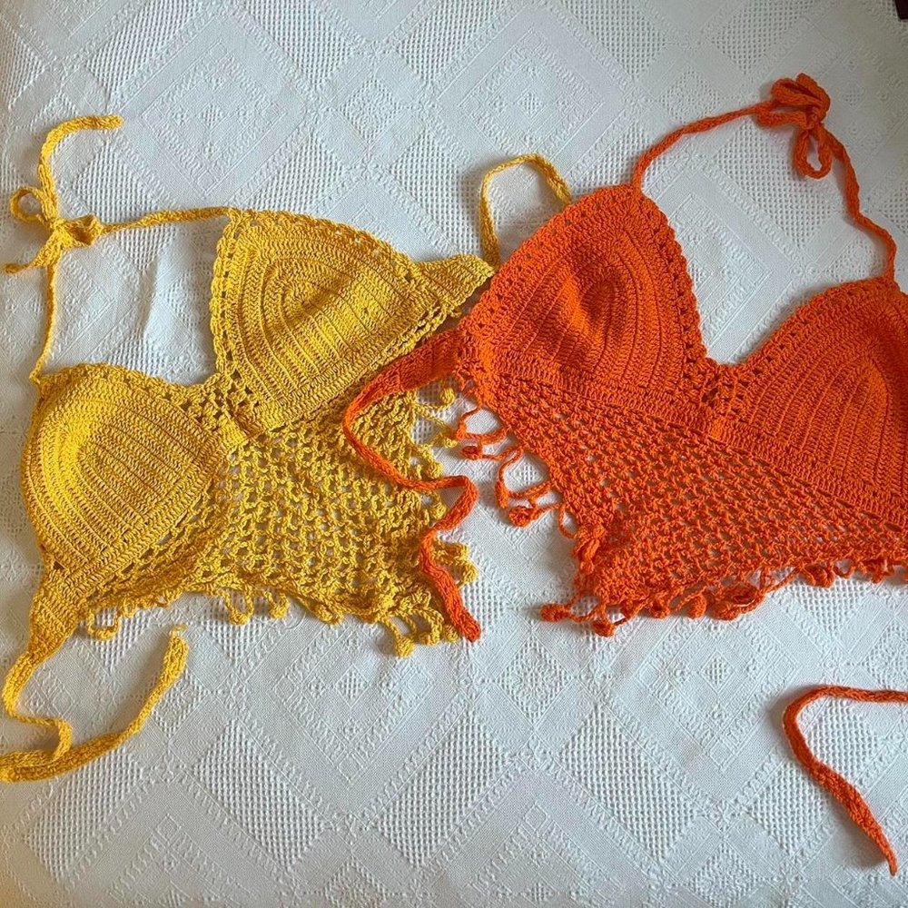 halter knit crochet tops with a triangular front